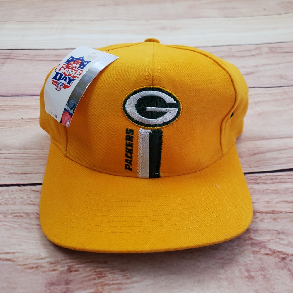 VTG Green‎ Bay Packers Hat Cap Snap Back Yellow NFL Football Logo 7 Mens 90s